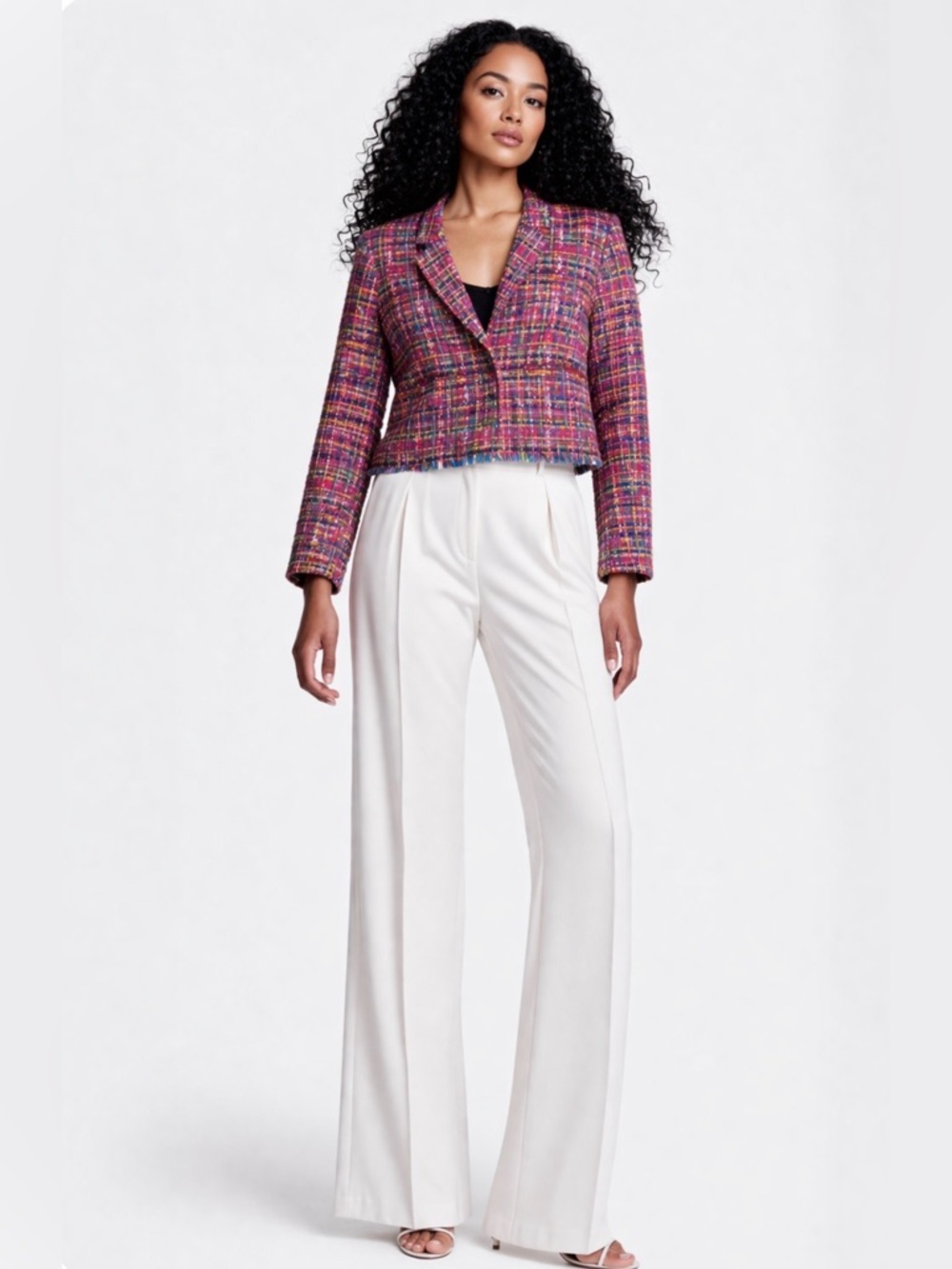 Vilagallo Multicolor Tweed Blazer Cropped Statement Jacket Size 48